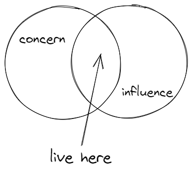 Venn diagram showing concern and influence, with the suggestion to find areas where you have both.